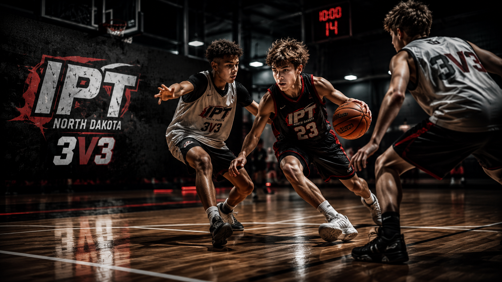 Young basketball player driving to the hoop